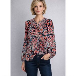 LILLY PULITZER | $178 Elsa Long Sleeve Silk Top in Sweet Nothings, Size Small